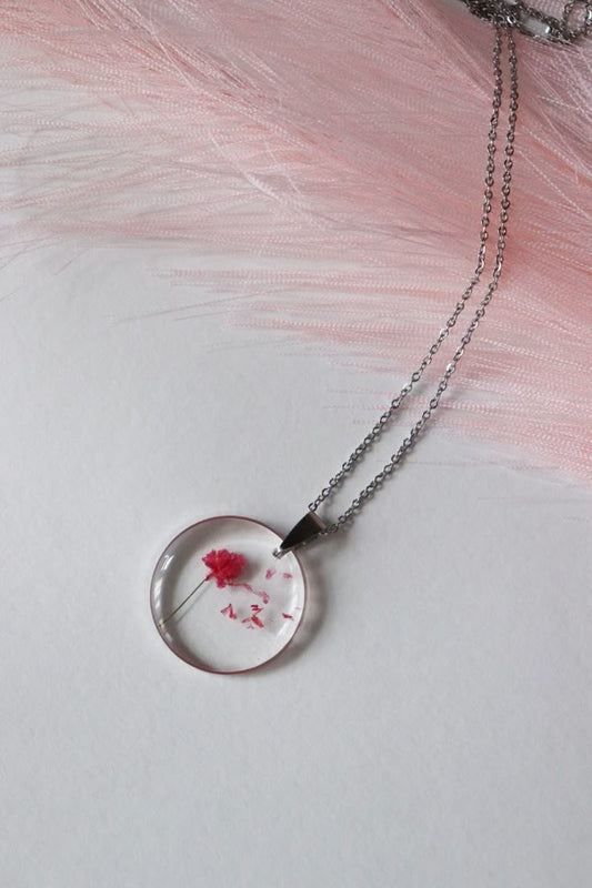 Ruby Bloom Circle Resin Necklace