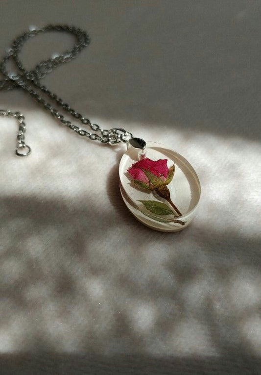 Blushing Bloom Resin Circle Pendant