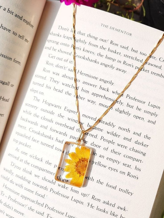 Golden Bloom Square Resin Pendant
