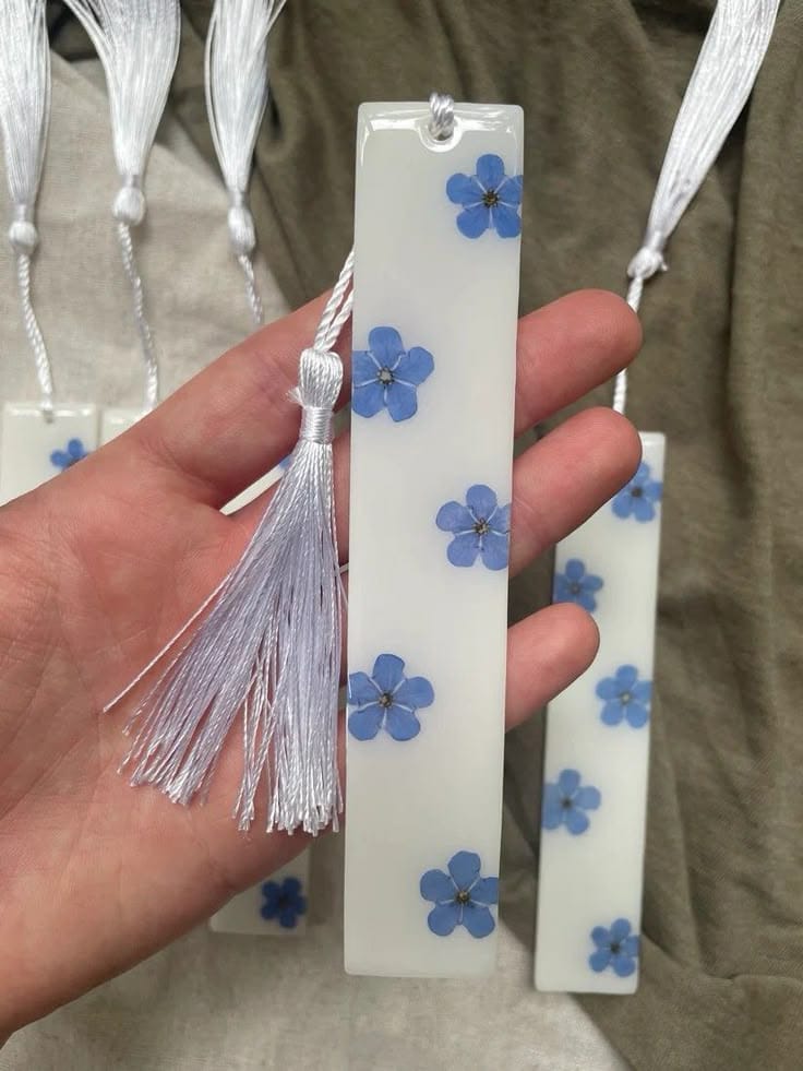 White & Blue Petal Keeper Bookmark