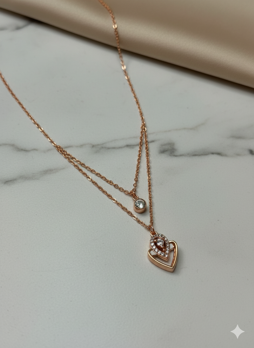 double chain pendant with rose gold chain
