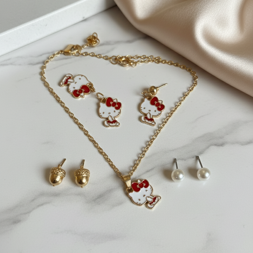 Girlies Pendant with three pair Earring