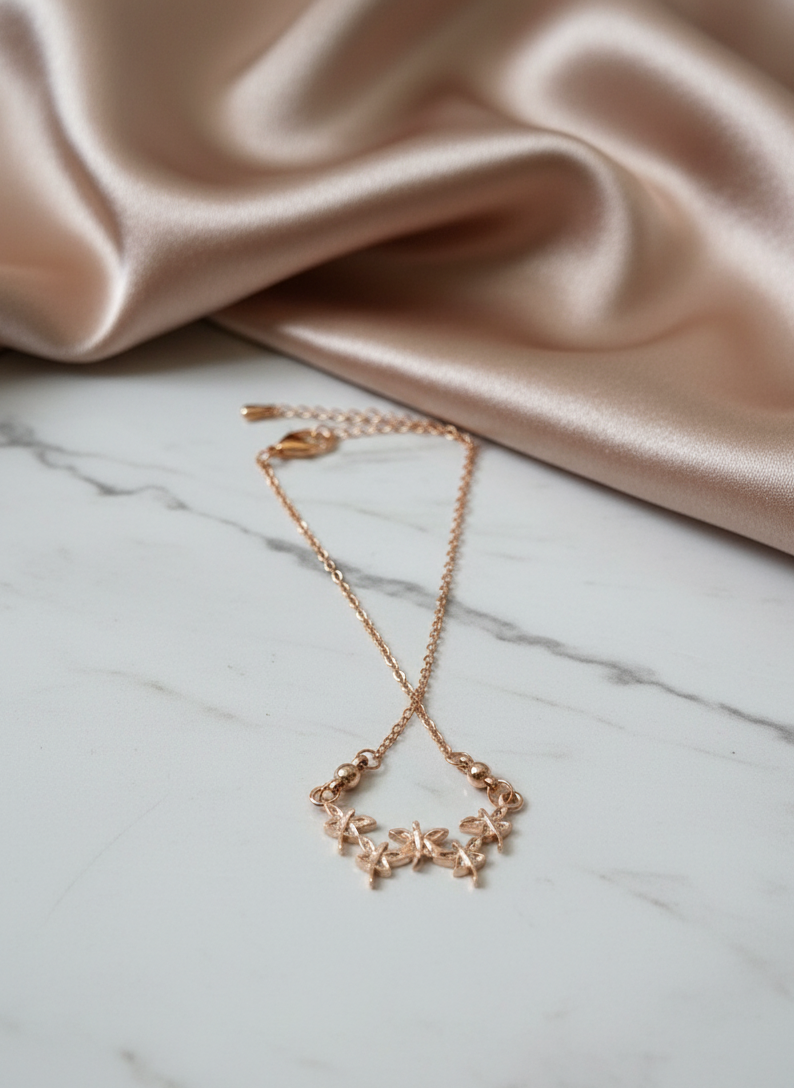 antitarnish rose gold chain with flying butterflies pendant